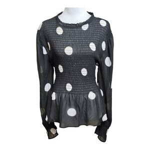 Black and White Ruched Polka Dot Blouse